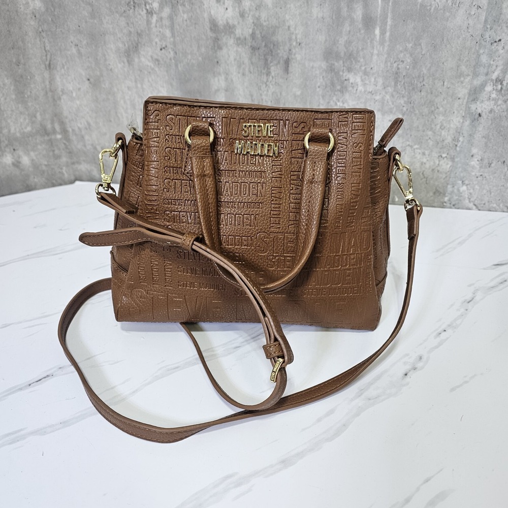 Steve Madden Brown Embossed Satchel Handbag Crossbody Small Bag Purse‎